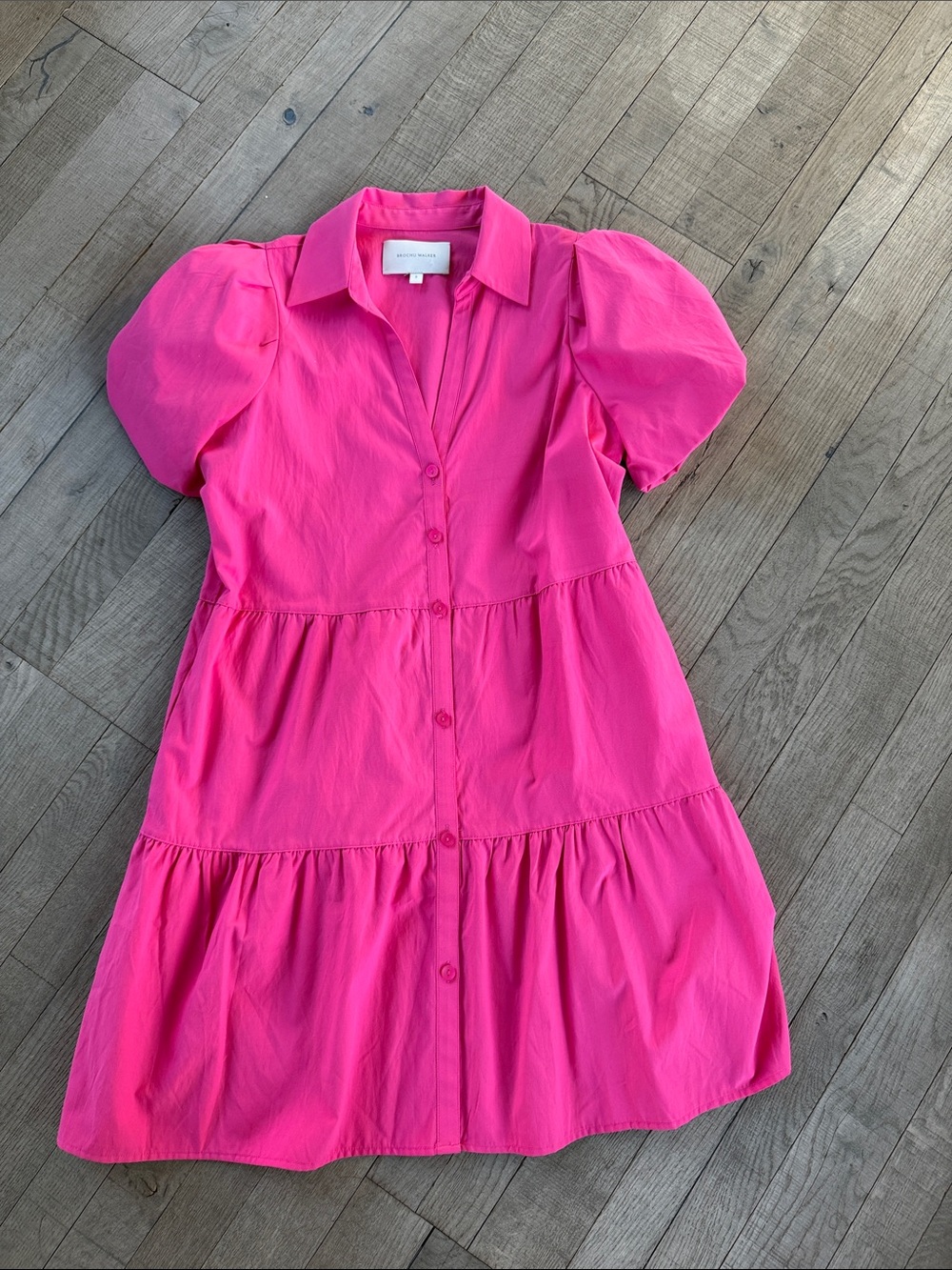 Brochu Walker Puff-Sleeve Tiered Button-Front Dress - Hot Pink